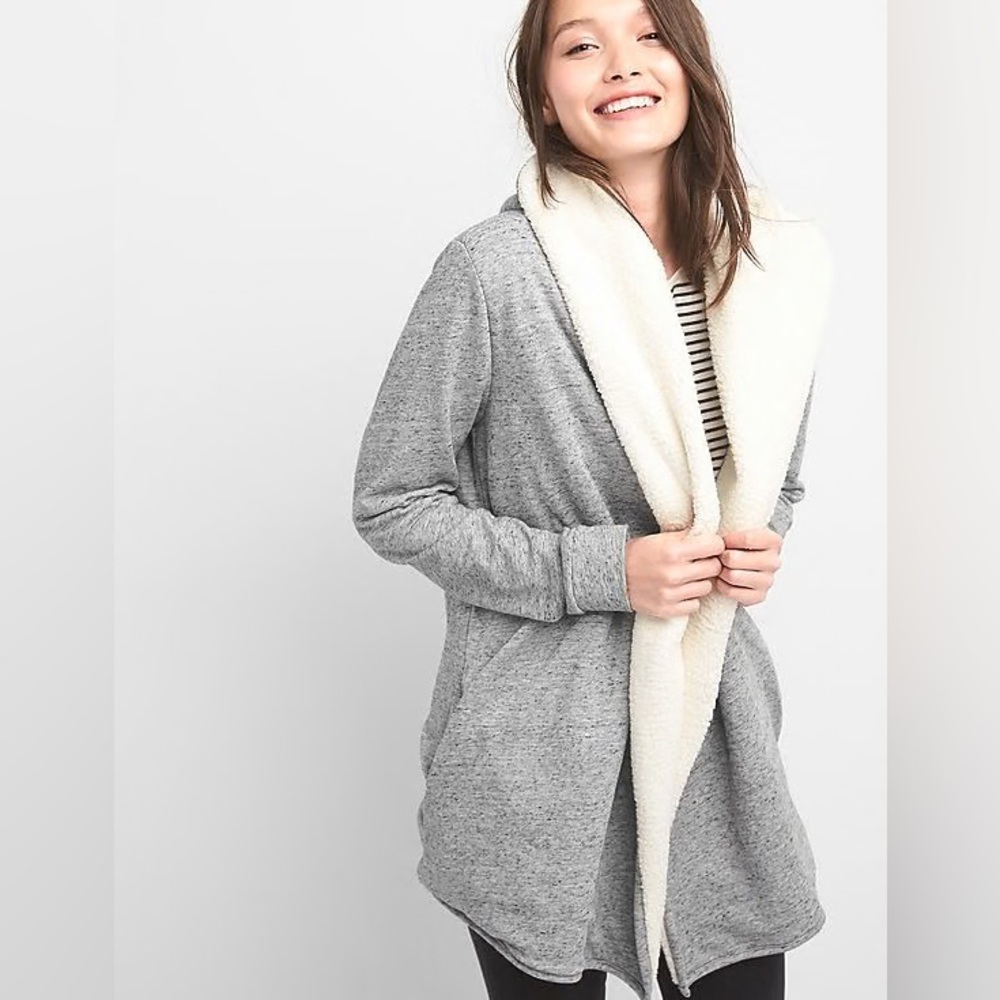GAP Sherpa Lined Open Sweater Jacket - Picture 7 of 11